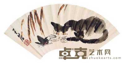 崔子范 猫 扇面 19×48cm